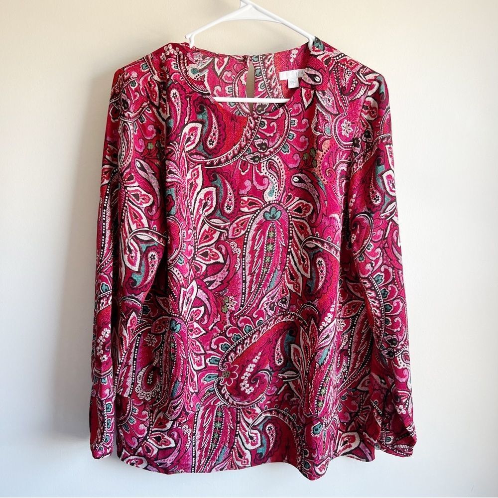 J Jill Red Paisley Patterned Layered Blouse